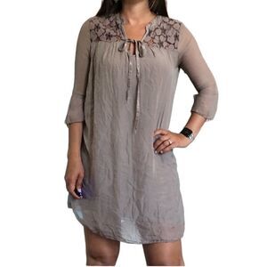 Nicole Brown 100% Silk Mini Dress Lace Italy Lightweight Women Size Small